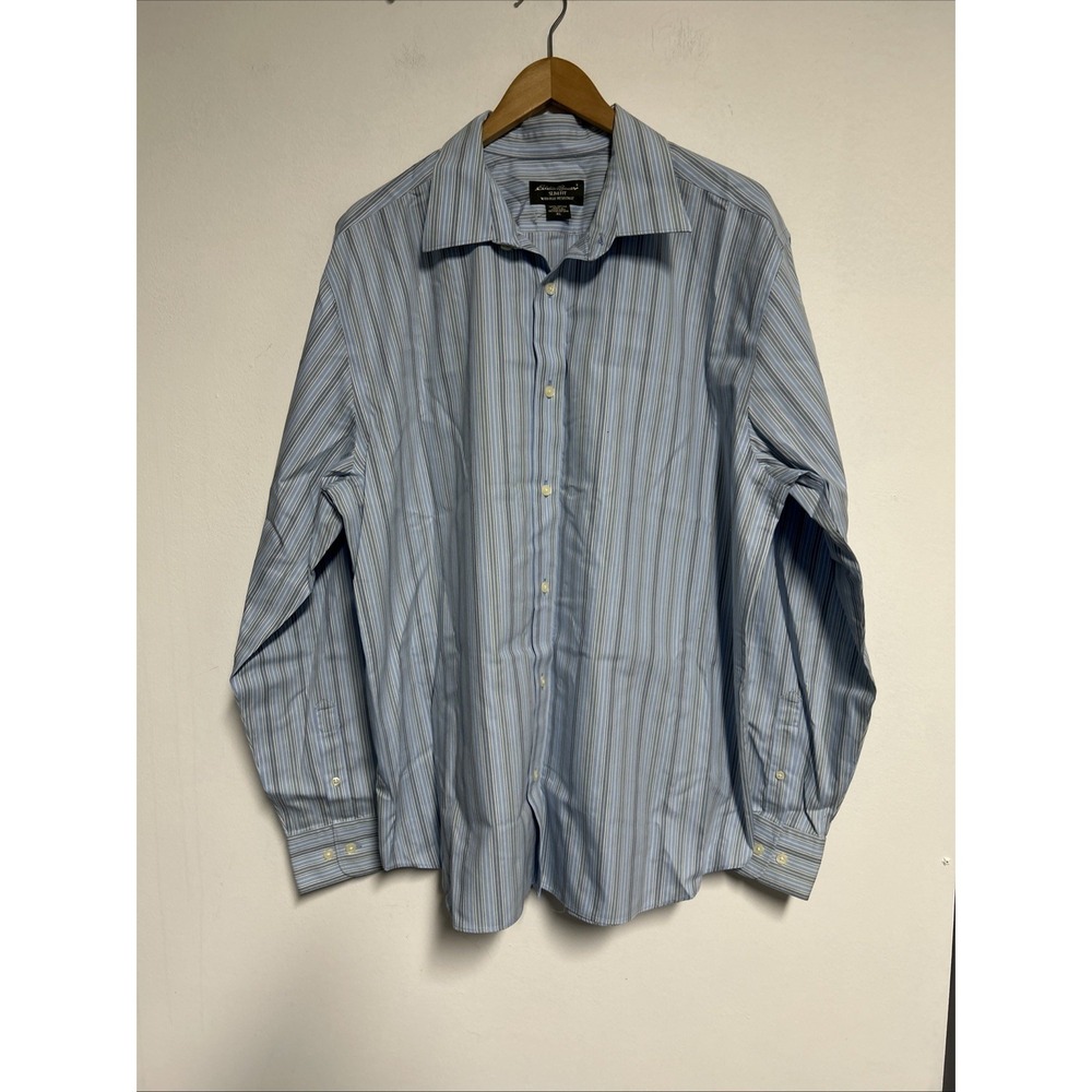 Eddie Bauer Men's XL Slim Fit‎ Wrinkle Resistant Cotton Blue Striped Long Sleeve